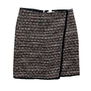 LOFT Tweed‎ Wrap Mini Skirt Sequins Sparkle Red Black White Size 2 New With Tags